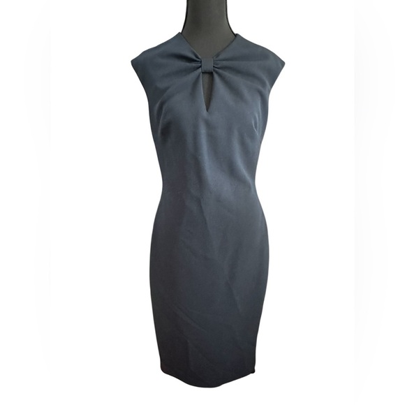 Ted Baker Navy Blue Midi Sheath Dress with Keyhole Bow Detail